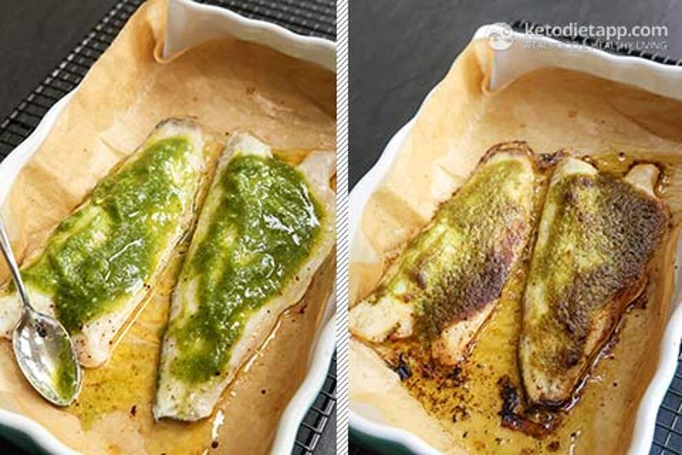 LowCarb Pesto Baked Sea Bass KetoDiet Blog