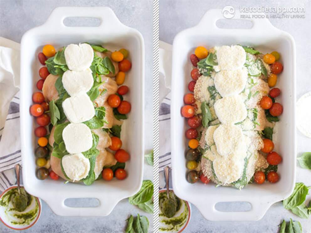LowCarb Pesto Caprese Chicken Casserole KetoDiet Blog