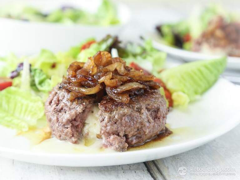 Goat Cheese Stuffed Burgers with Caramelized Onion KetoDiet Blog