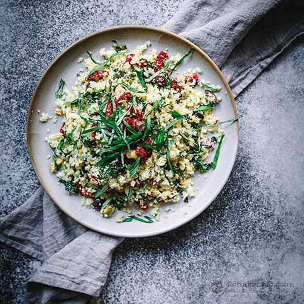 LowCarb Mediterranean Cauliflower Couscous KetoDiet Blog