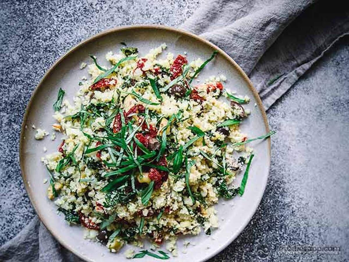 LowCarb Mediterranean Cauliflower Couscous KetoDiet Blog