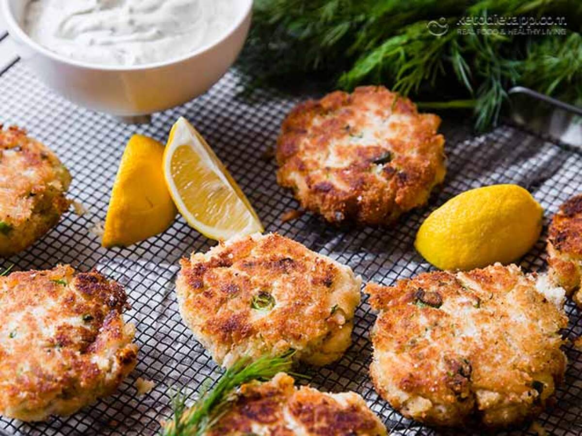 Keto Crab Cakes with Lemon Sour Cream Dip KetoDiet Blog