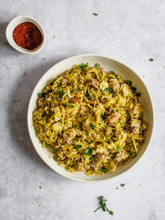 Keto Brussels Sprout & Sausage Crack Slaw KetoDiet Blog