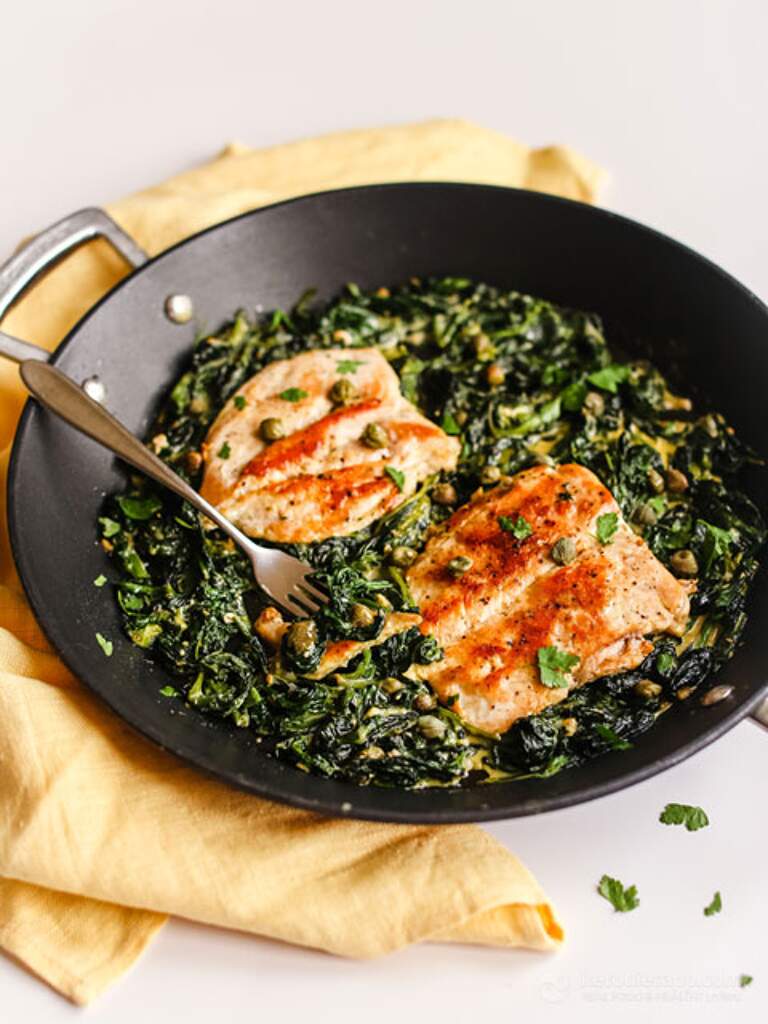 Keto Butterflied Chicken with Garlic Spinach | KetoDiet Blog