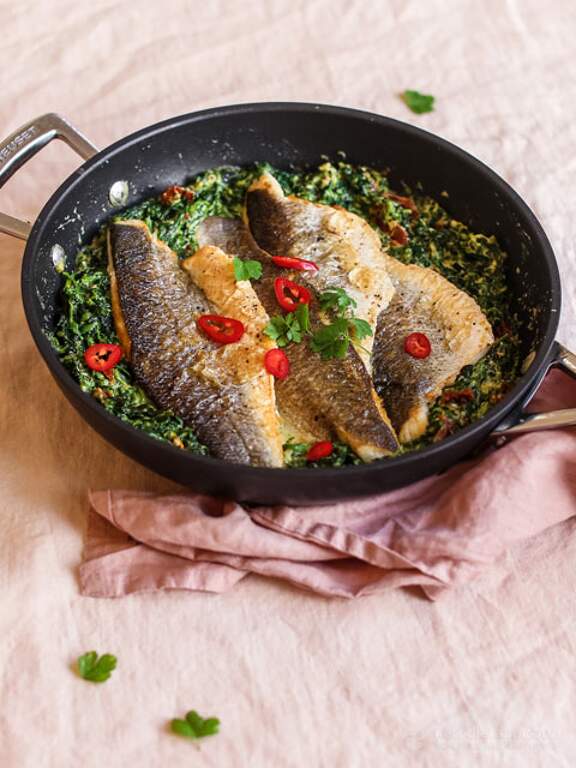 Keto Tuscan Sea Bass with Creamy Spinach KetoDiet Blog