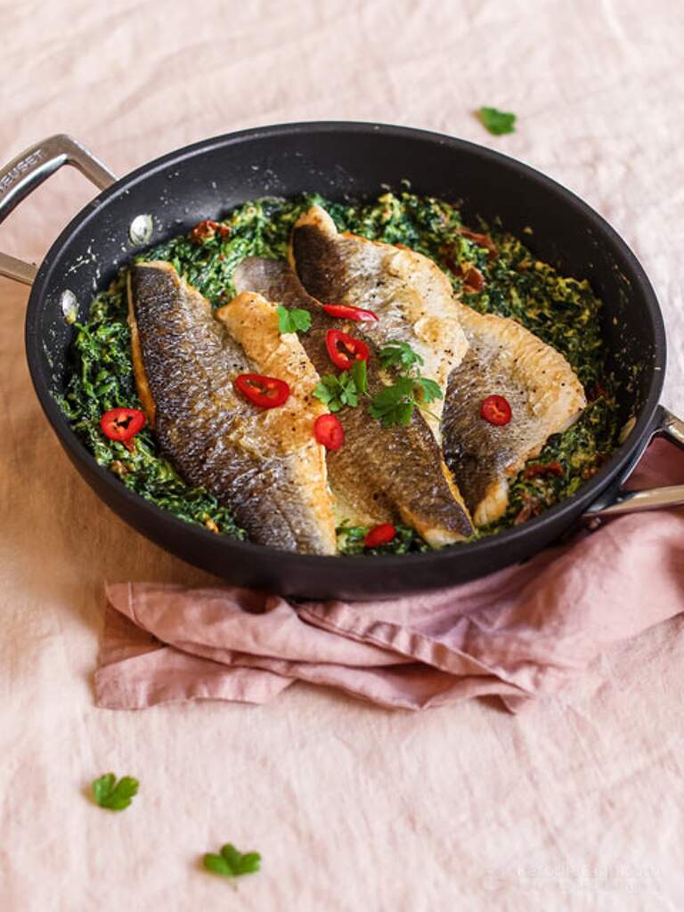 Keto Tuscan Sea Bass with Creamy Spinach KetoDiet Blog