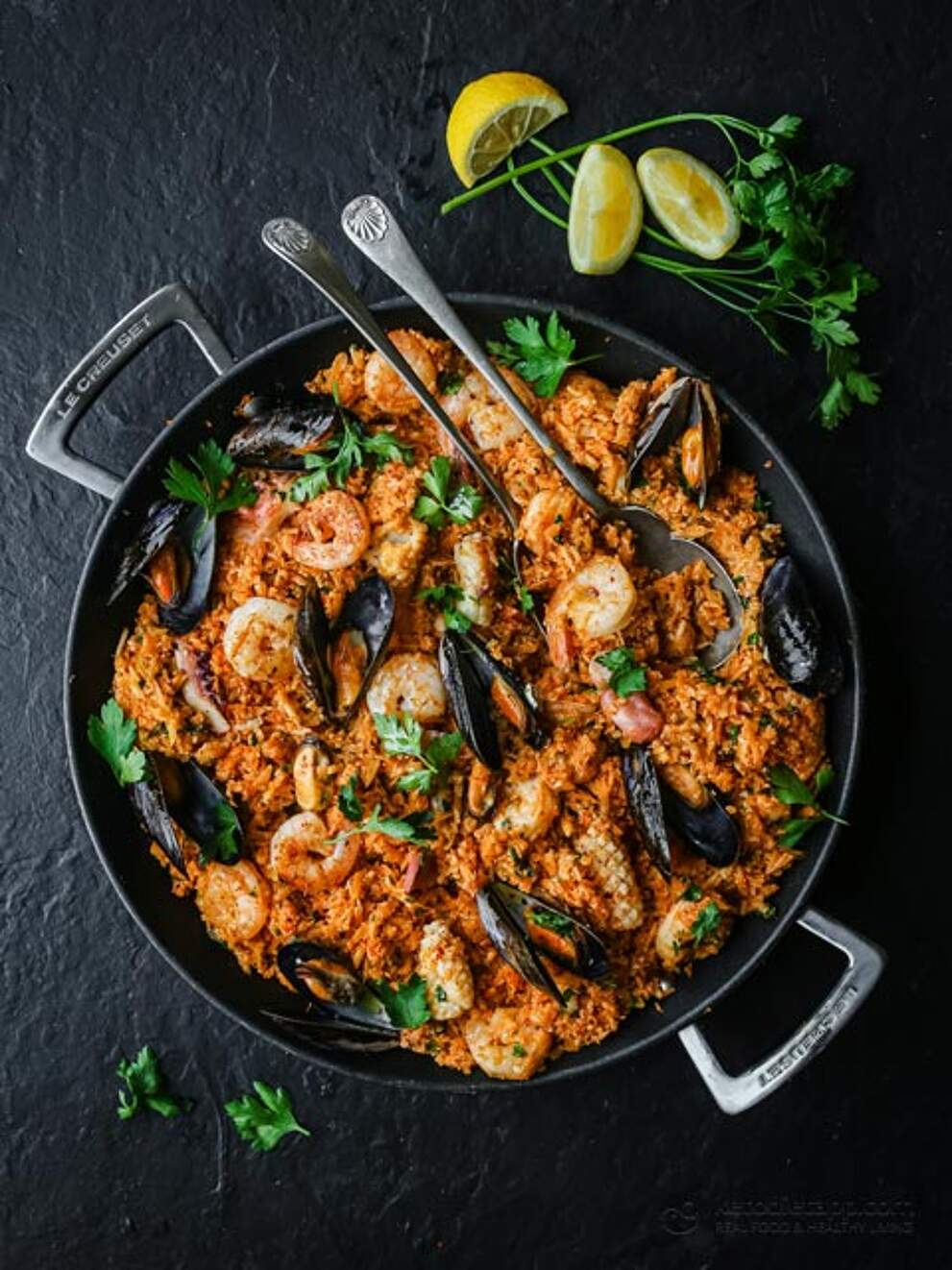 LowCarb Seafood Cauliflower Paella KetoDiet Blog