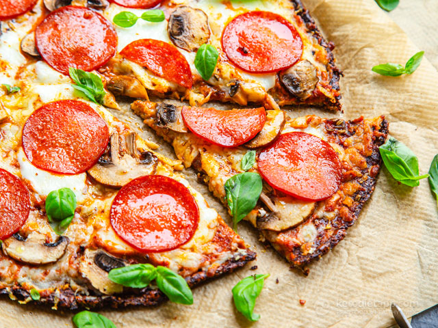 Cauliflower Crust Pizza With Mushrooms and Pepperoni