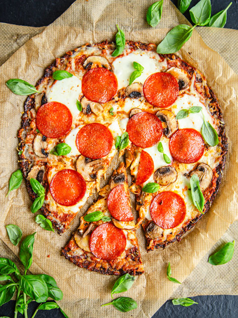Cauliflower Crust Pizza With Mushrooms and Pepperoni