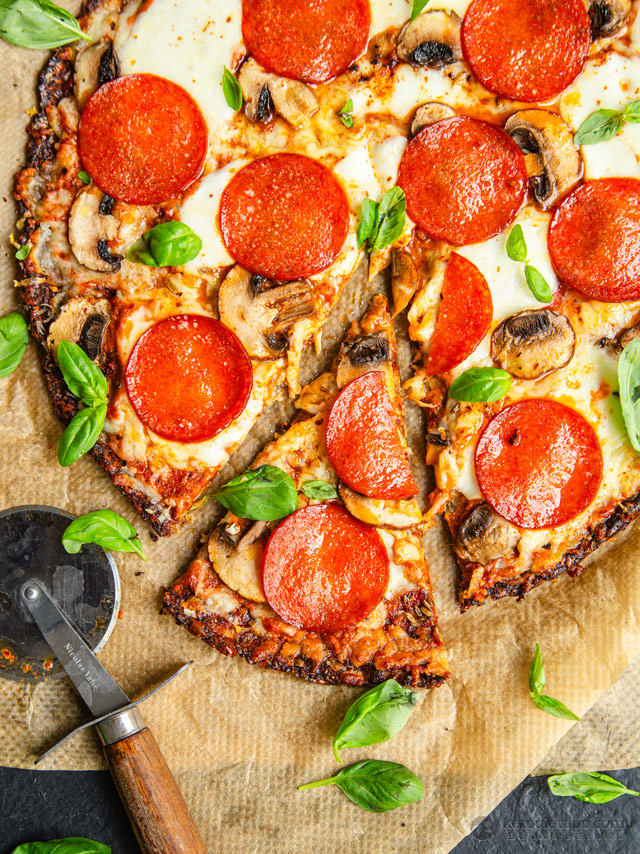 Cauliflower Crust Pizza With Mushrooms and Pepperoni