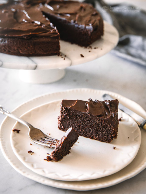 Slice of rich and fudgy keto chocolate cake